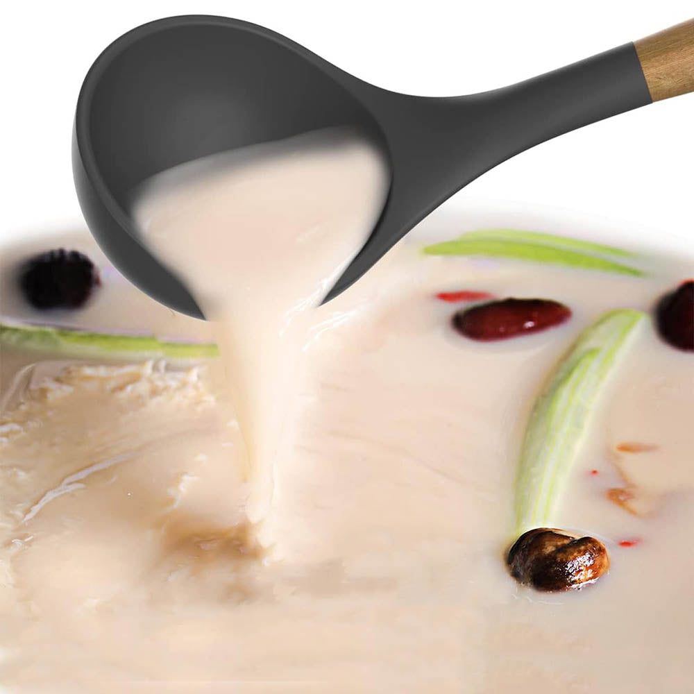 Magán: 14 darabos konyhai eszközkészlet, hőálló szilikon fejjel, tartóval, sötétszürke