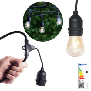 Magán: Vízálló dekor égősor, 15 db E27 LED lámpával, 14,6 m, melegfehér