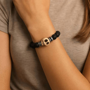 Magán: Black lava skull stone bracelet natural