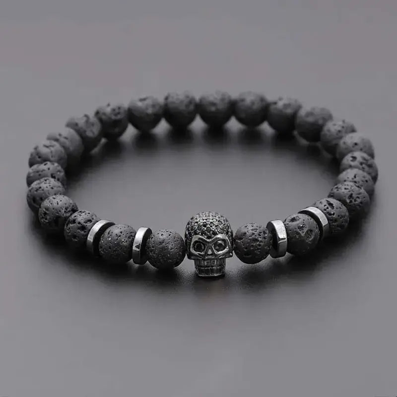 Magán: Black lava skull stone bracelet natural