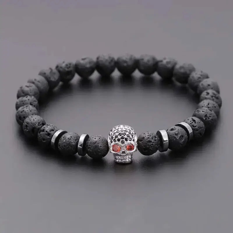 Magán: Black lava skull stone bracelet natural