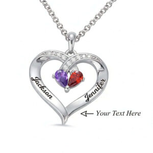 Magán: Custom Heart Gemstone Necklace – S925 Silver Personalized Name Pendant for Couples