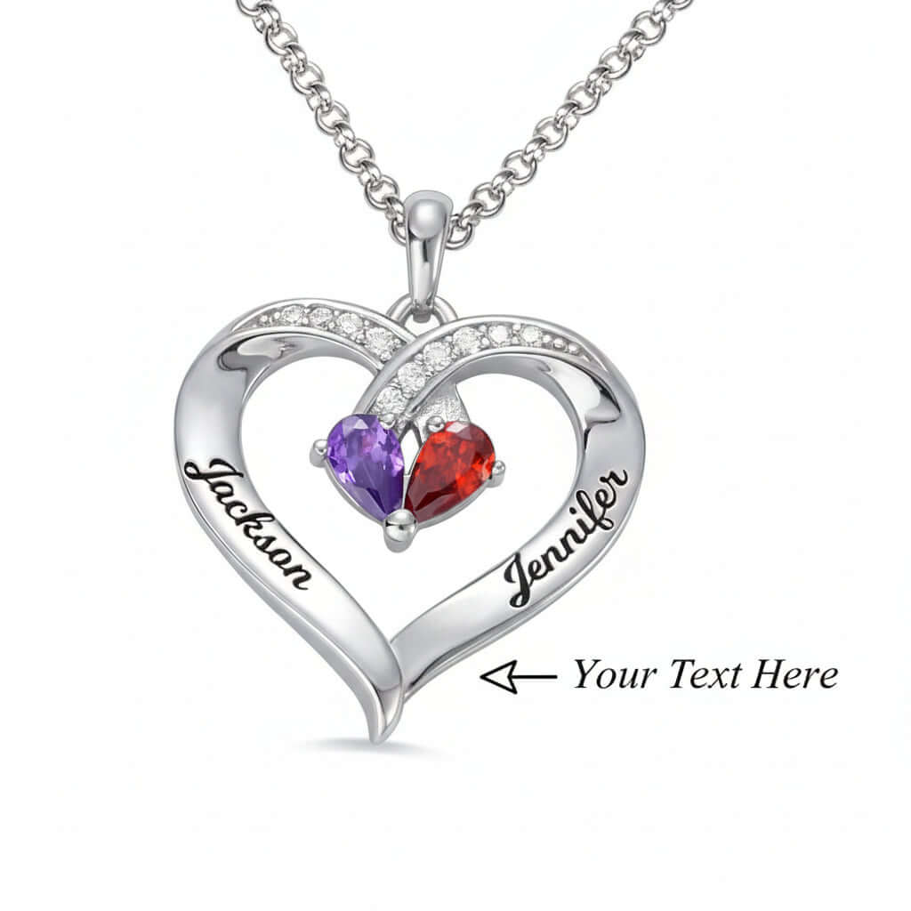 Magán: Custom Heart Gemstone Necklace – S925 Silver Personalized Name Pendant for Couples