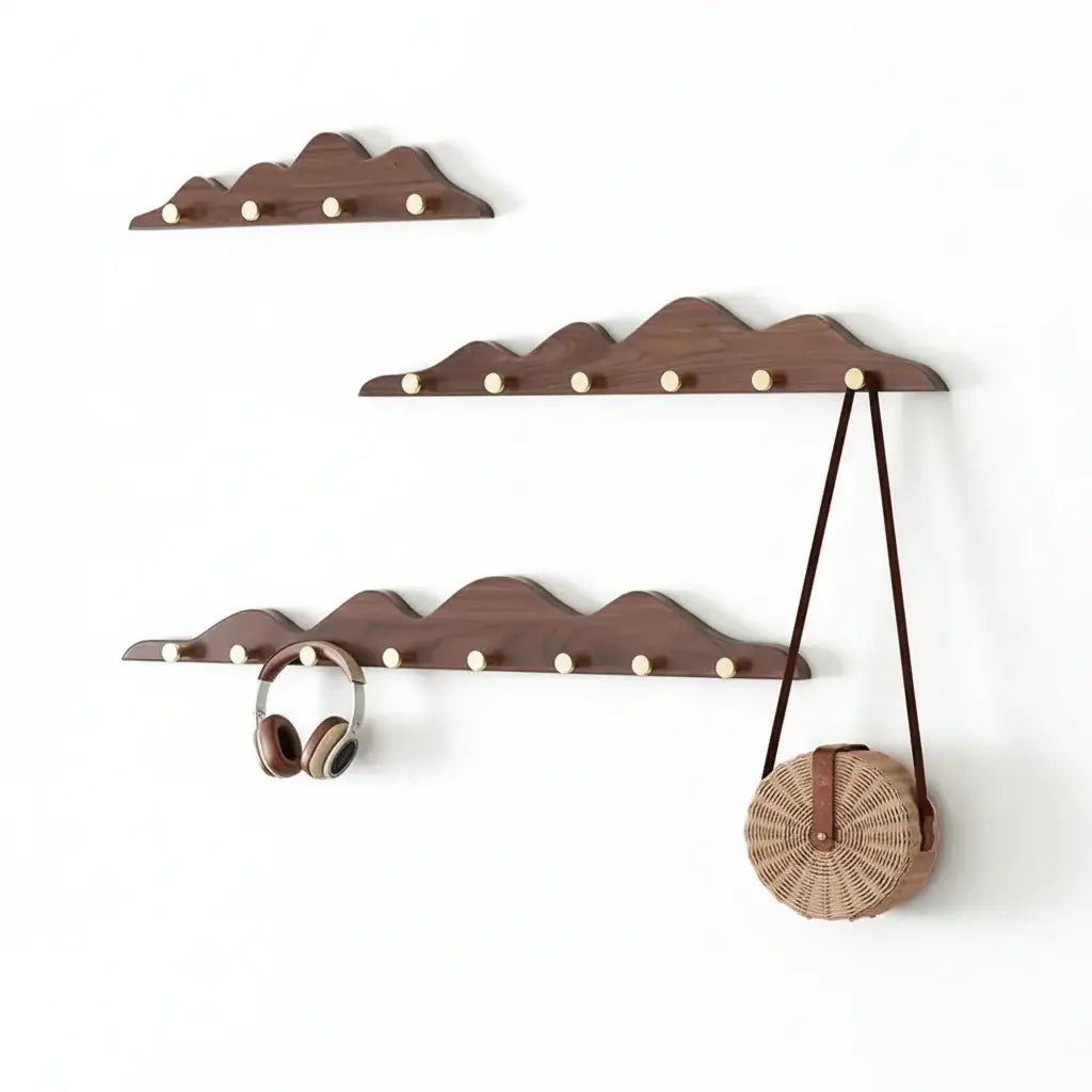 Magán: Hill Shape Wooden Wall Hook Rack Long Row Coat & Storage Organizer