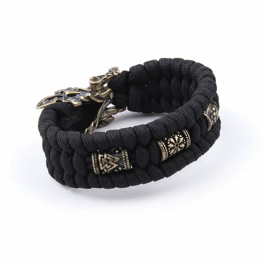 Magán: Viking Wolf Head Bracelet for Men – Handmade Braided Paracord Gift Box