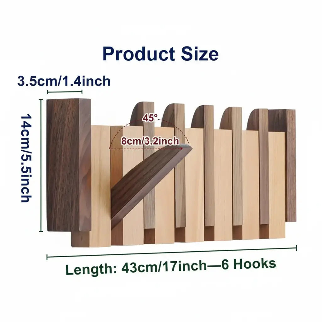 Magán: Wood wall coat rack with hooks with 6 Flip Down Magnetic Hooks