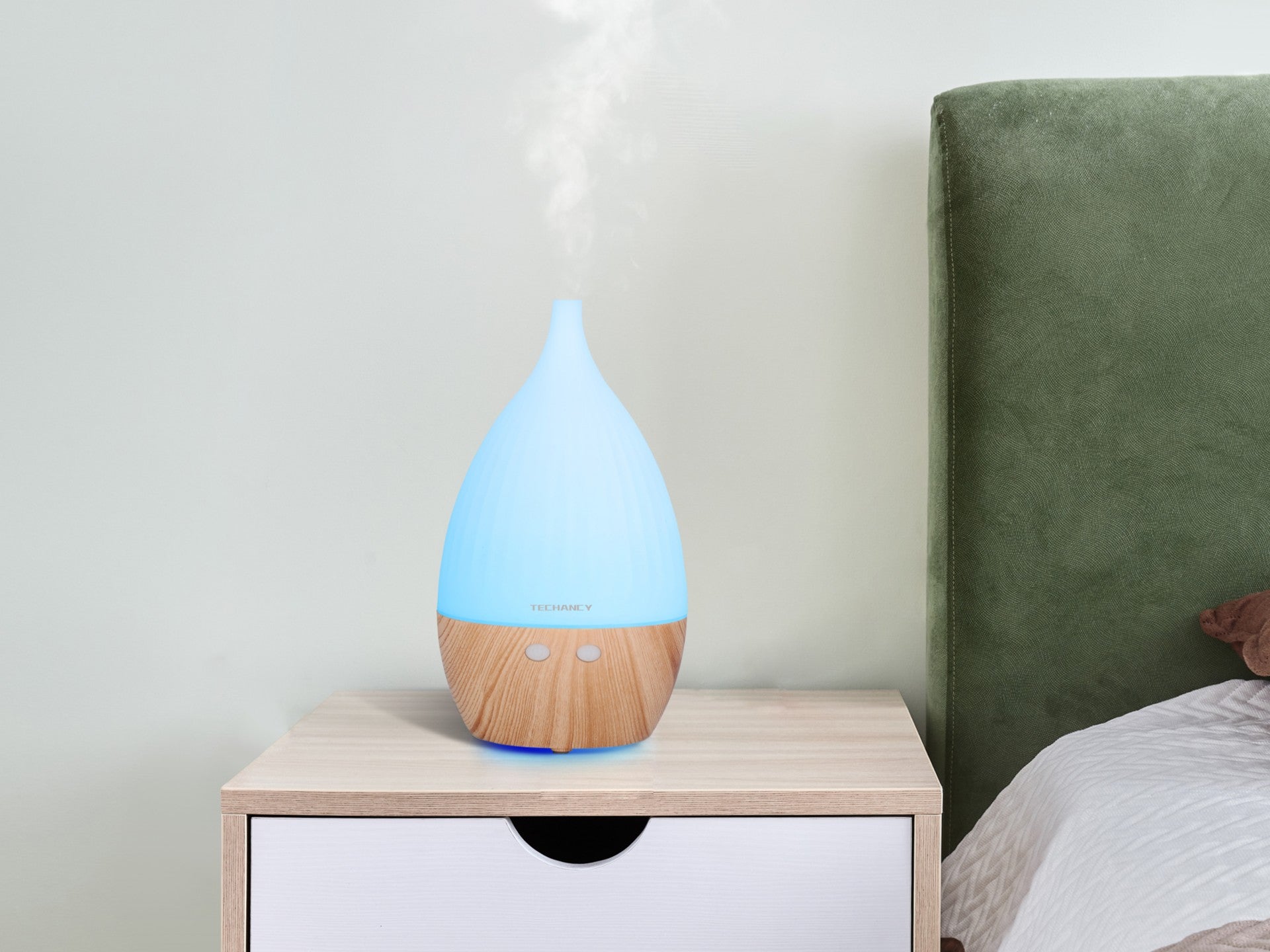 Magán: Difusor de aromaterapia Techancy, LD3913, com função de humidificação, branco + grão de madeira