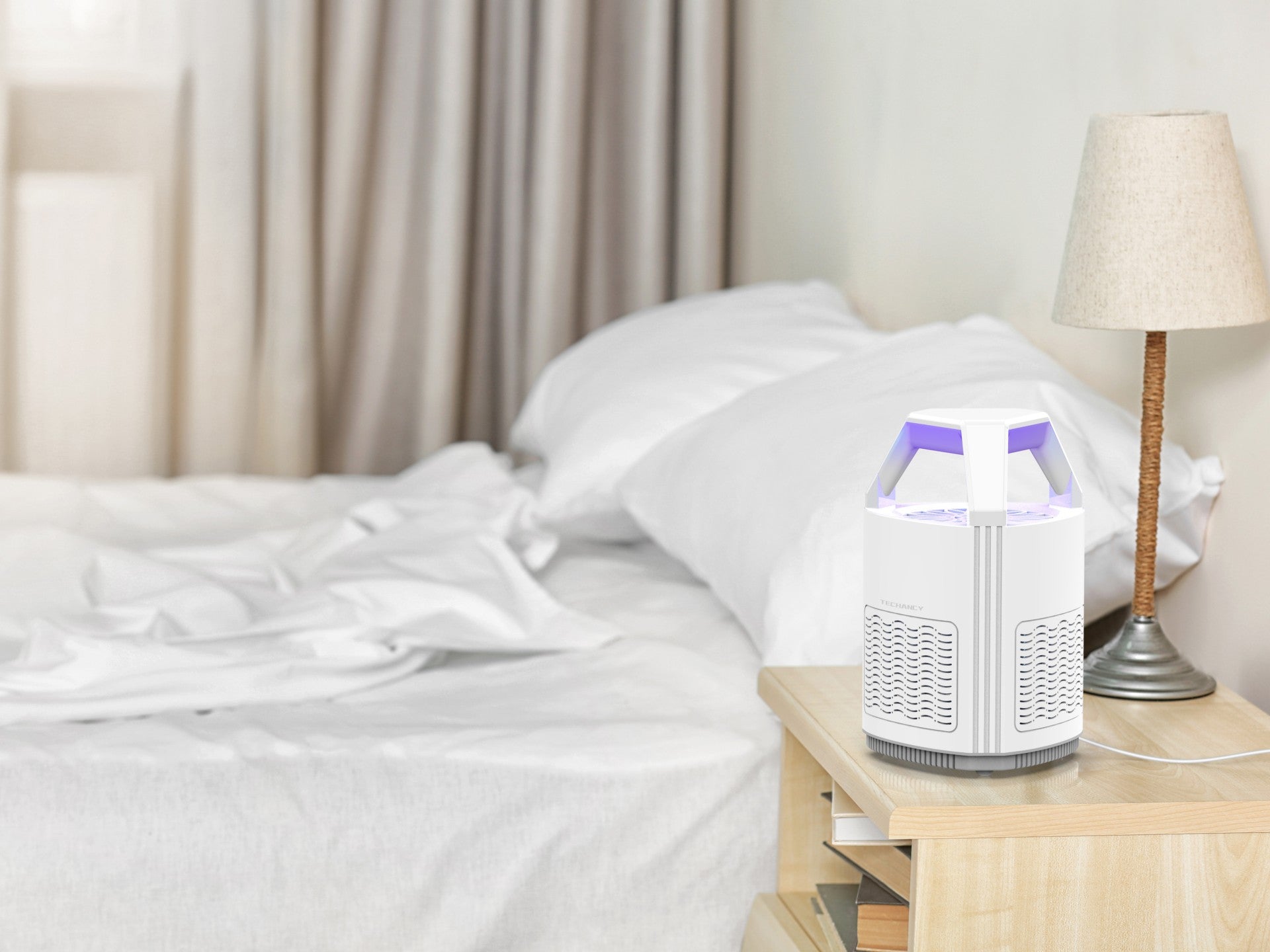 Magán: Repelente fotocatalítico de mosquitos alimentado por USB Techancy, KM1203, fotocatalítico, captura física, ventilação integrada, branco