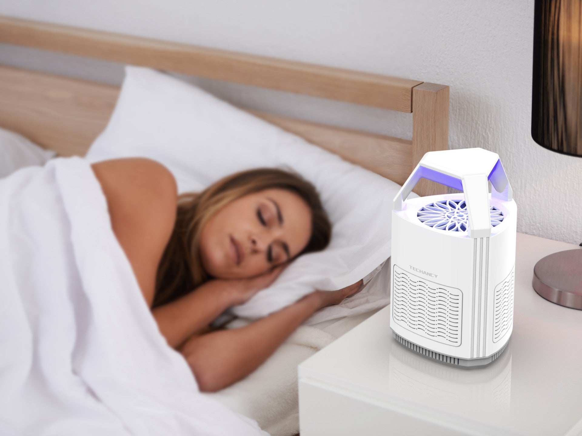 Magán: Repelente fotocatalítico de mosquitos alimentado por USB Techancy, KM1203, fotocatalítico, captura física, ventilação integrada, branco