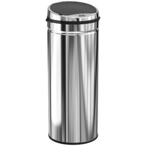 Magán: Poubelle à capteur de mouvement ouverture automatique 50 L en acier inoxydable noir et argent