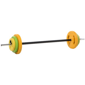 Magán: Ensemble haltères et barre 20 kg avec 6 haltères disques de 1,5 kg, 2,5 kg et 5 kg gym musculation orange vert et jaune