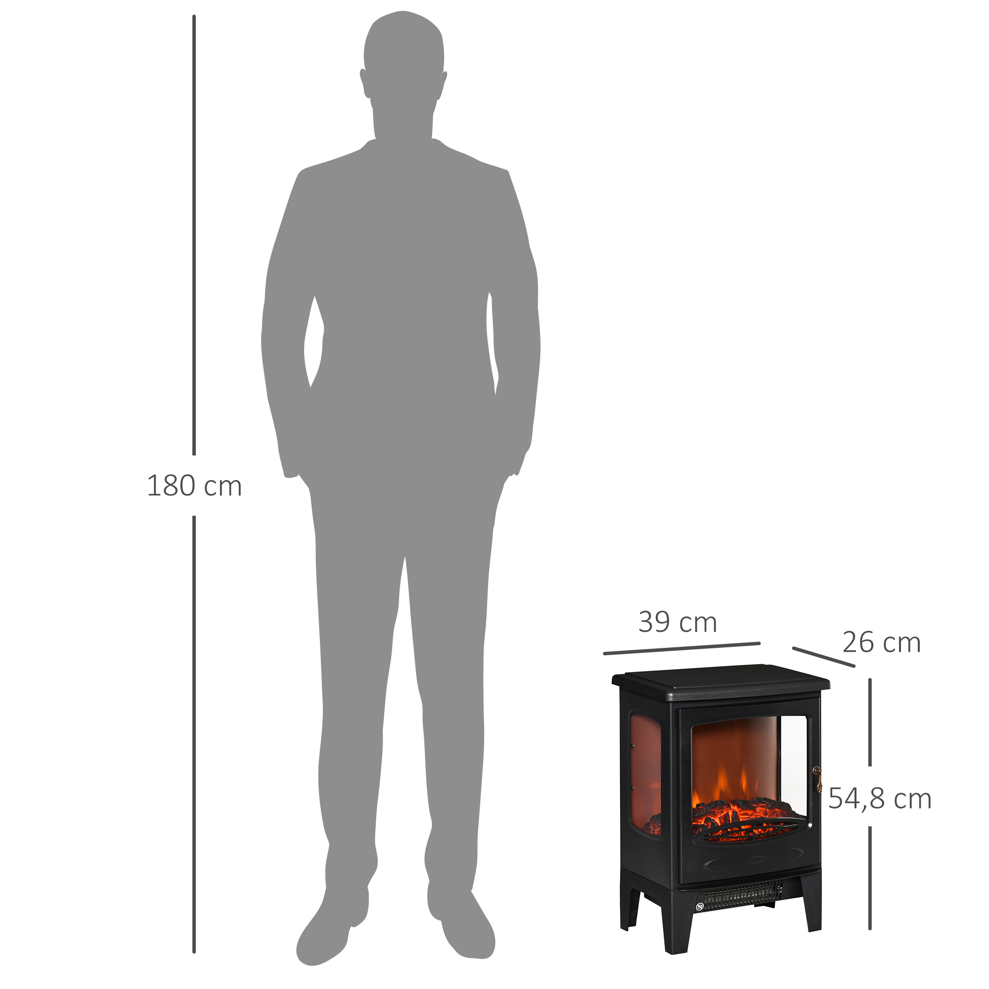 Magán: Cheminée électrique poêle Style néo-rétro 900-1800 W Simulation Flammes LED luminosité réglable Acier ABS Noir