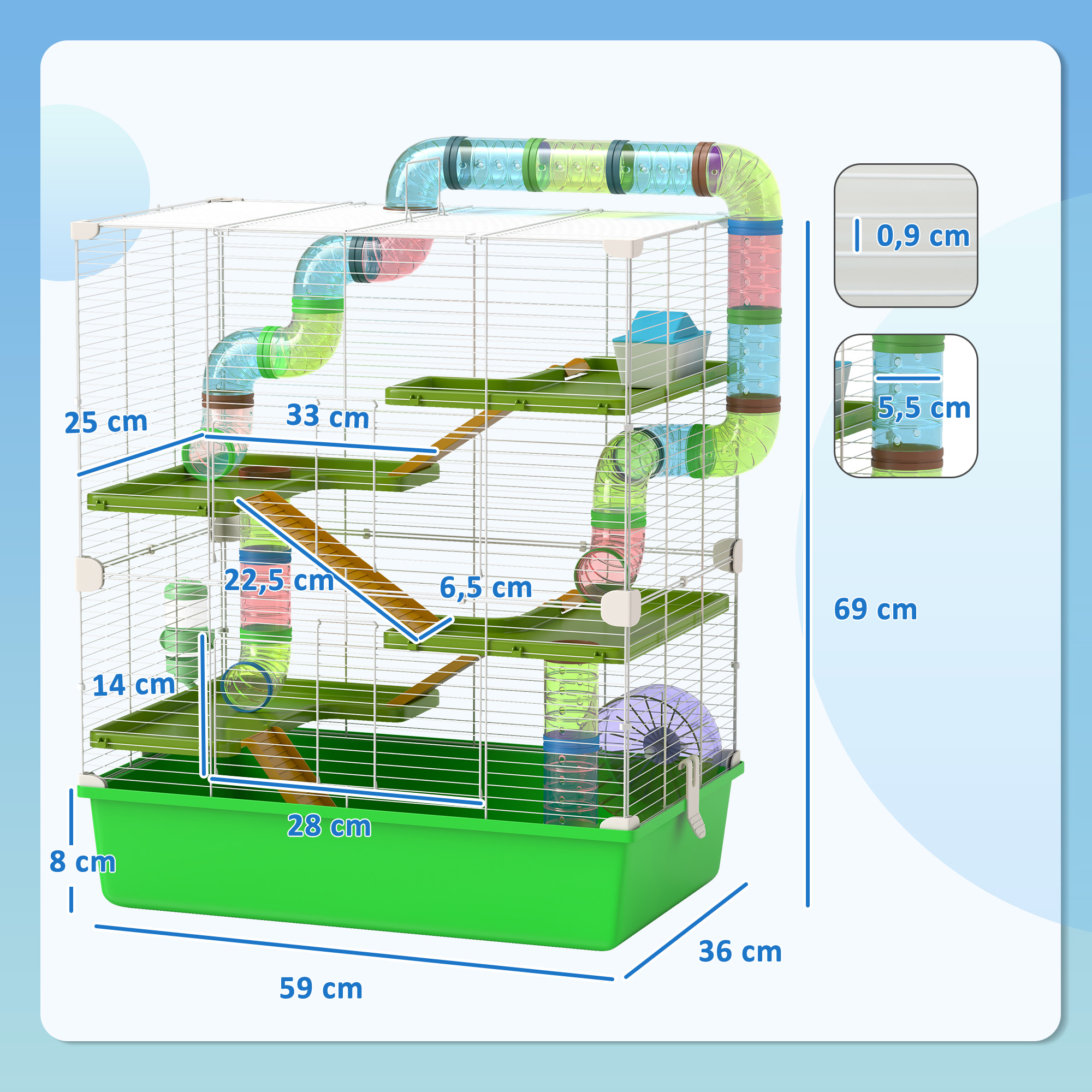 Magán: Grande cage pour hamsters cage pour rongeur 5 niveaux avec tunnels abreuvoir roue maisonnette échelles