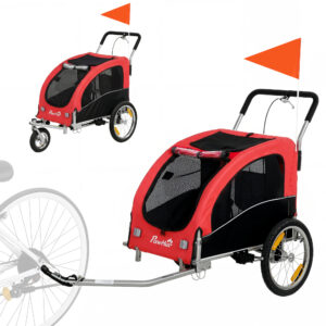 Magán: Remorque Vélo Chien 2-en-1 pour Chien Moyen avec Suspension, Pneus à Dégagement Rapide, Réflecteurs, 160x71x101cm, Rouge