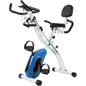 Magán: Vélo d’Appartement Pliable Vélo de Fitness 4 en 1 Silencieux Connecté Kinomap Bluetooth et Zwift 105×53,5x109cm Bleu