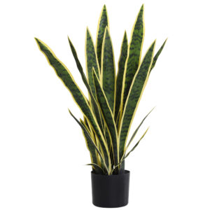 Magán: Plante Artificielle Sansevieria 77 cm avec 21 Feuilles Ajustables et Pot, Facile à Nettoyer, pour Bureau, Chambre, Vert