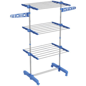 Magán: Séchoir à linge étendoir pliable ailes latérales utilisation intérieure et extérieure 3 niveaux 142 x 55 x 152 cm bleu