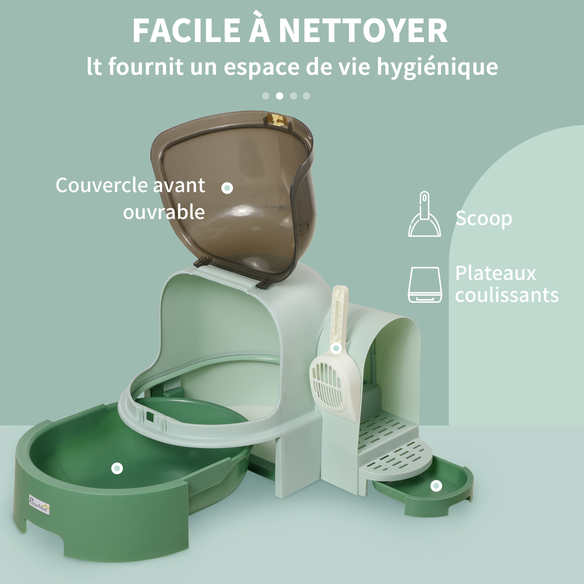 Magán: Maison de toilette, bac à litière fermé pour chat Compartiment Inférieur Amovible pour un Nettoyage Facile Pelle inclus