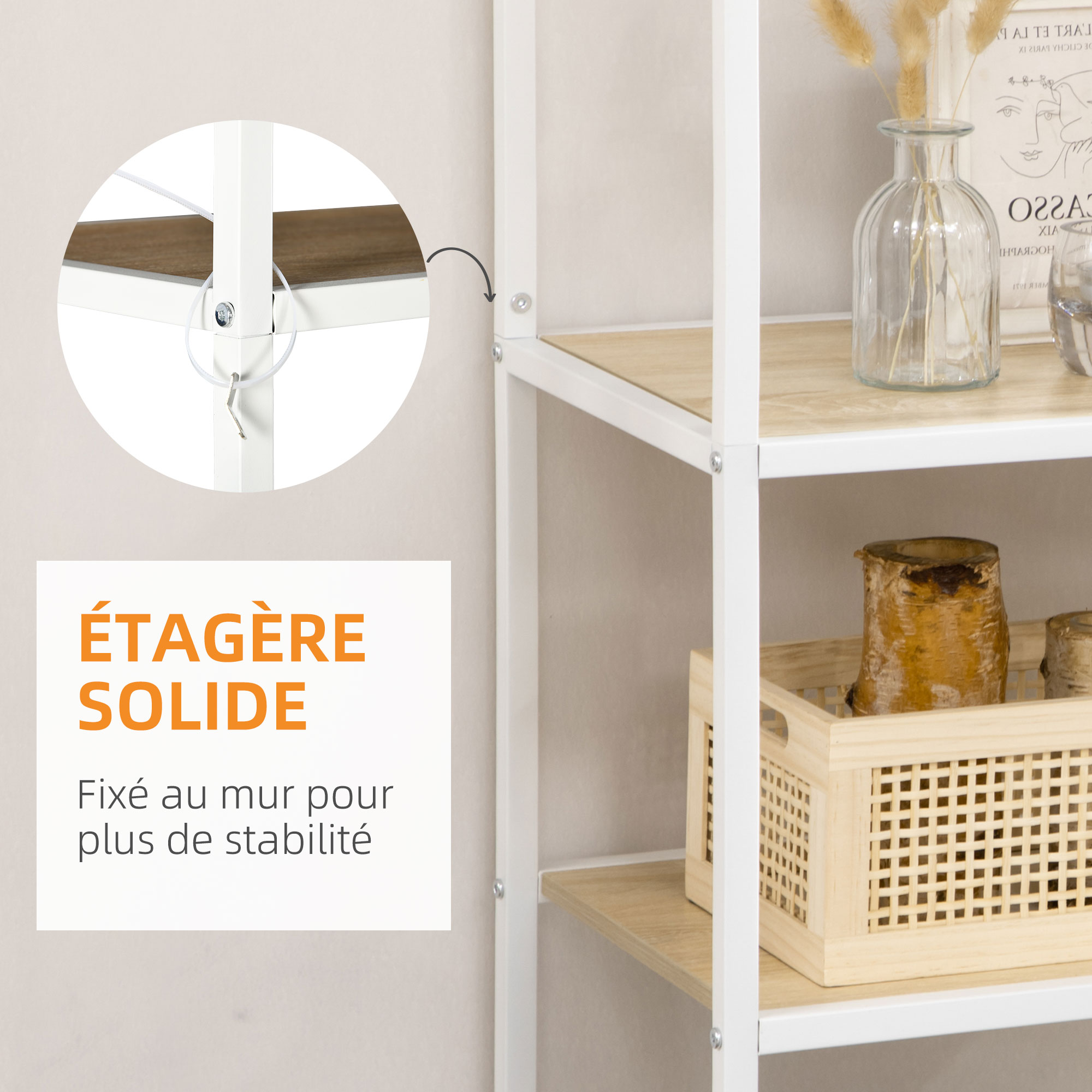 Magán: Bibliothèque étagère de rangement à 7 niveaux cadre en acier style industriel 83 x 34 x 180 cm chêne