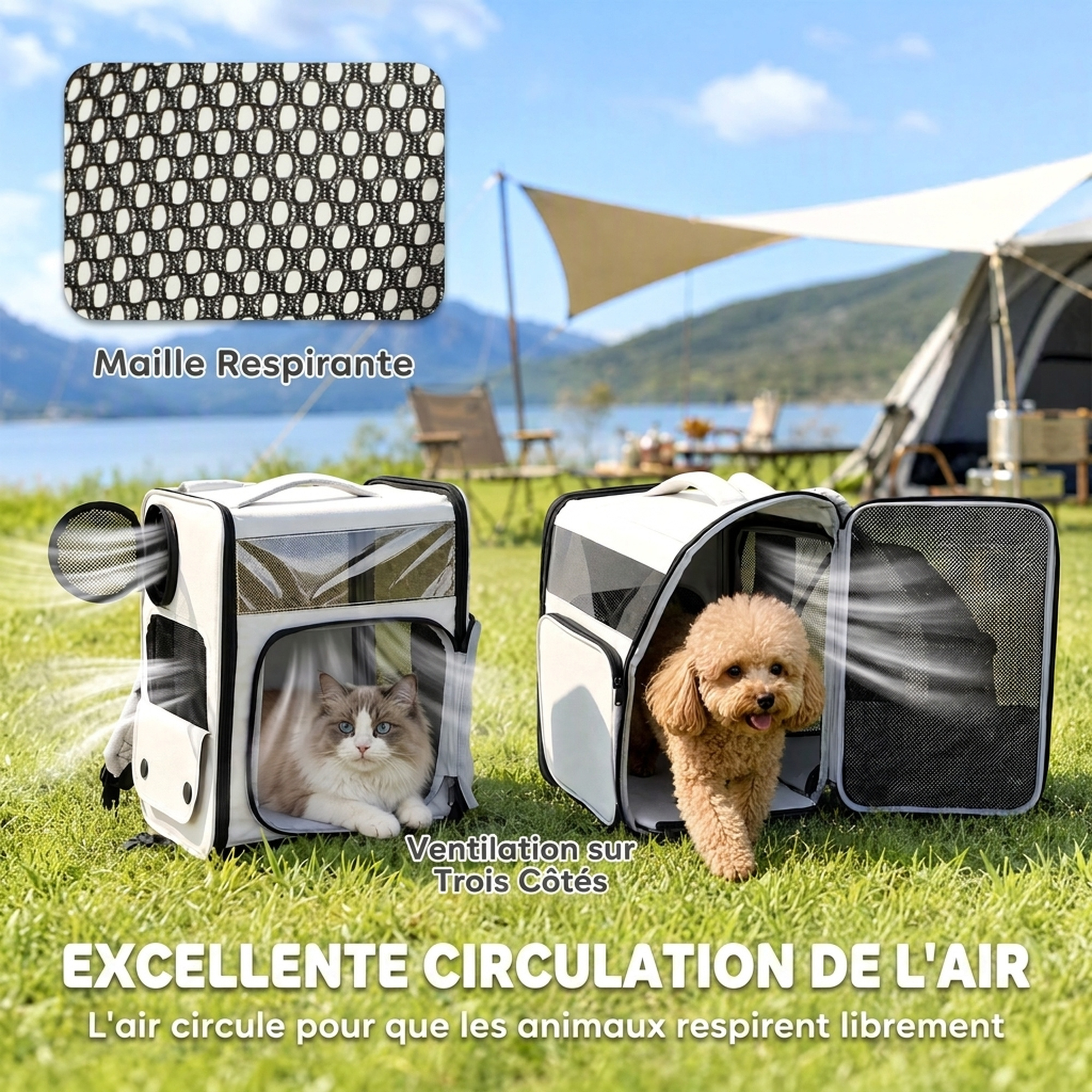Magán: Sac de Transport pour Chat 2-en-1 à Roulettes Pliable Extensible Ventilé Soutien Lombaire Respirant 34x28x43cm Gris