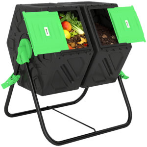 Magán: Composteur de jardin bac à compost pour déchets rotatif 360° double chambre 130 L acier PP 67 x 60 x 77 cm noir