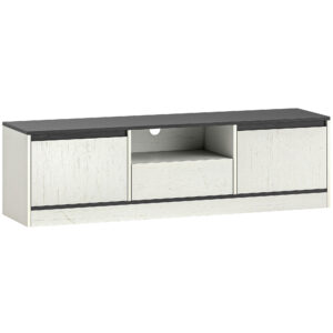 Magán: Meuble TV pour Télévision jusqu’à 60″ avec 2 Armoires, 1 Étagère Ouverte, 1 Tiroir, Moderne, 140x35x40cm, Noir et Blanc