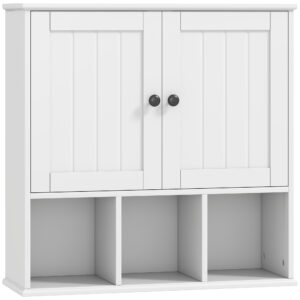 Magán: Armoire murale de salle de bain, meuble de rangement avec 2 portes, étagère réglable et compartiments ouverts, blanc