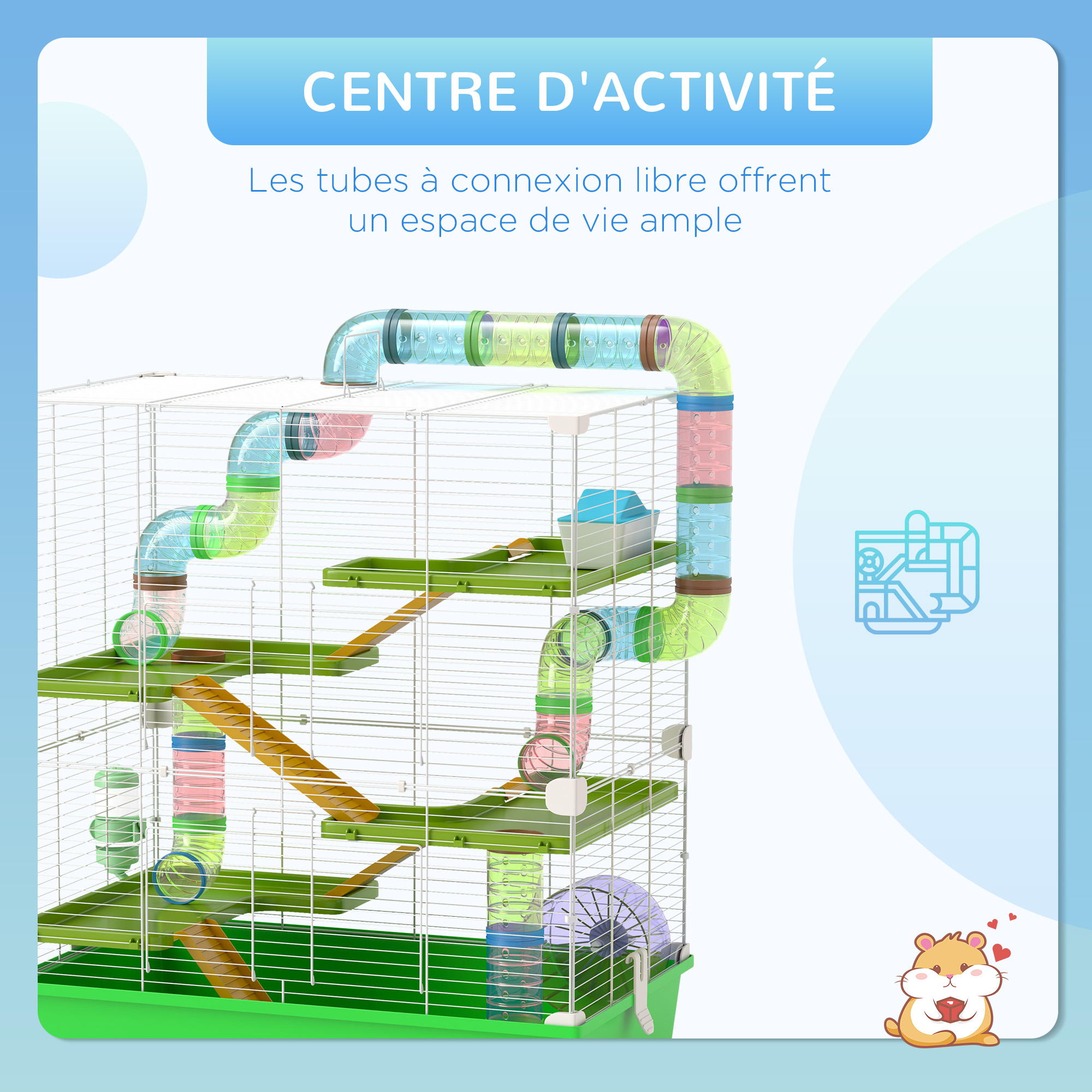Magán: Grande cage pour hamsters cage pour rongeur 5 niveaux avec tunnels abreuvoir roue maisonnette échelles