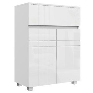 Magán: Meuble de rangement pour salle de bain sur pied placard 2 portes 1 tiroir, étagère régable, blanc laqué