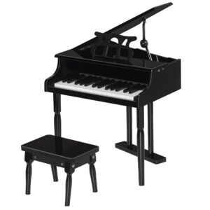 Magán: Piano à queue enfant en bois Piano enfant clavier de piano 30 touches – tabouret et pupitre inlus – Instrument de Musique – MDF noir