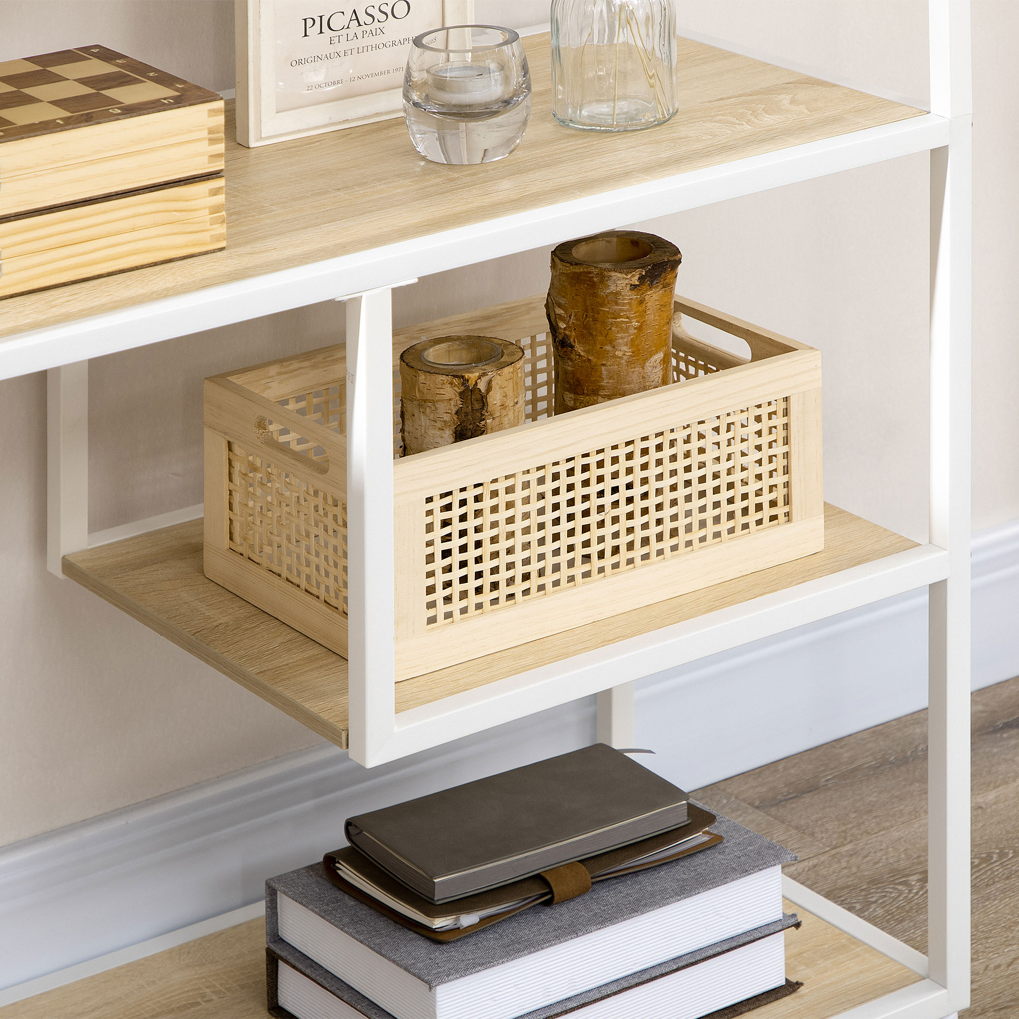 Magán: Bibliothèque étagère de rangement à 7 niveaux cadre en acier style industriel 83 x 34 x 180 cm chêne