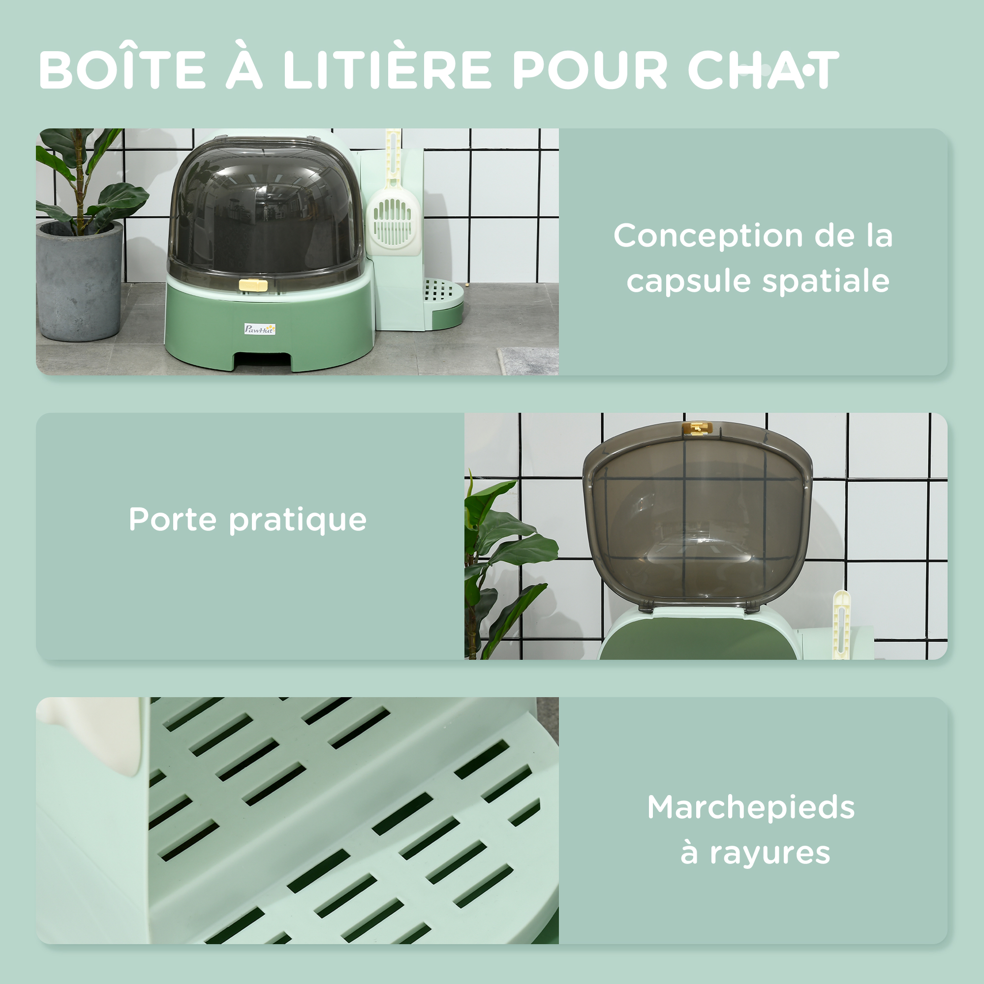 Magán: Maison de toilette, bac à litière fermé pour chat Compartiment Inférieur Amovible pour un Nettoyage Facile Pelle inclus