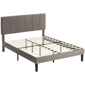 Magán: Cadre de lit double 140 x 190 cm lit 2 personnes tête de lit réglable sommier 150 x 198 x 100/105/110/115/120 cm gris