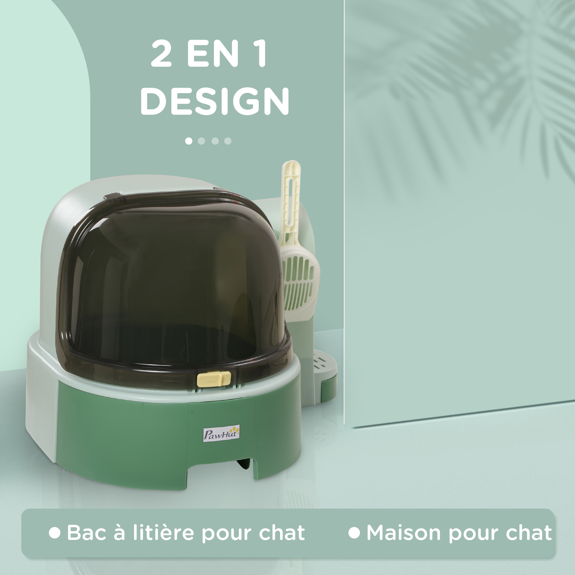 Magán: Maison de toilette, bac à litière fermé pour chat Compartiment Inférieur Amovible pour un Nettoyage Facile Pelle inclus