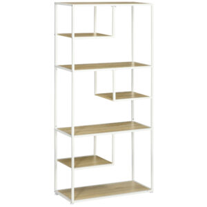 Magán: Bibliothèque étagère de rangement à 7 niveaux cadre en acier style industriel 83 x 34 x 180 cm chêne