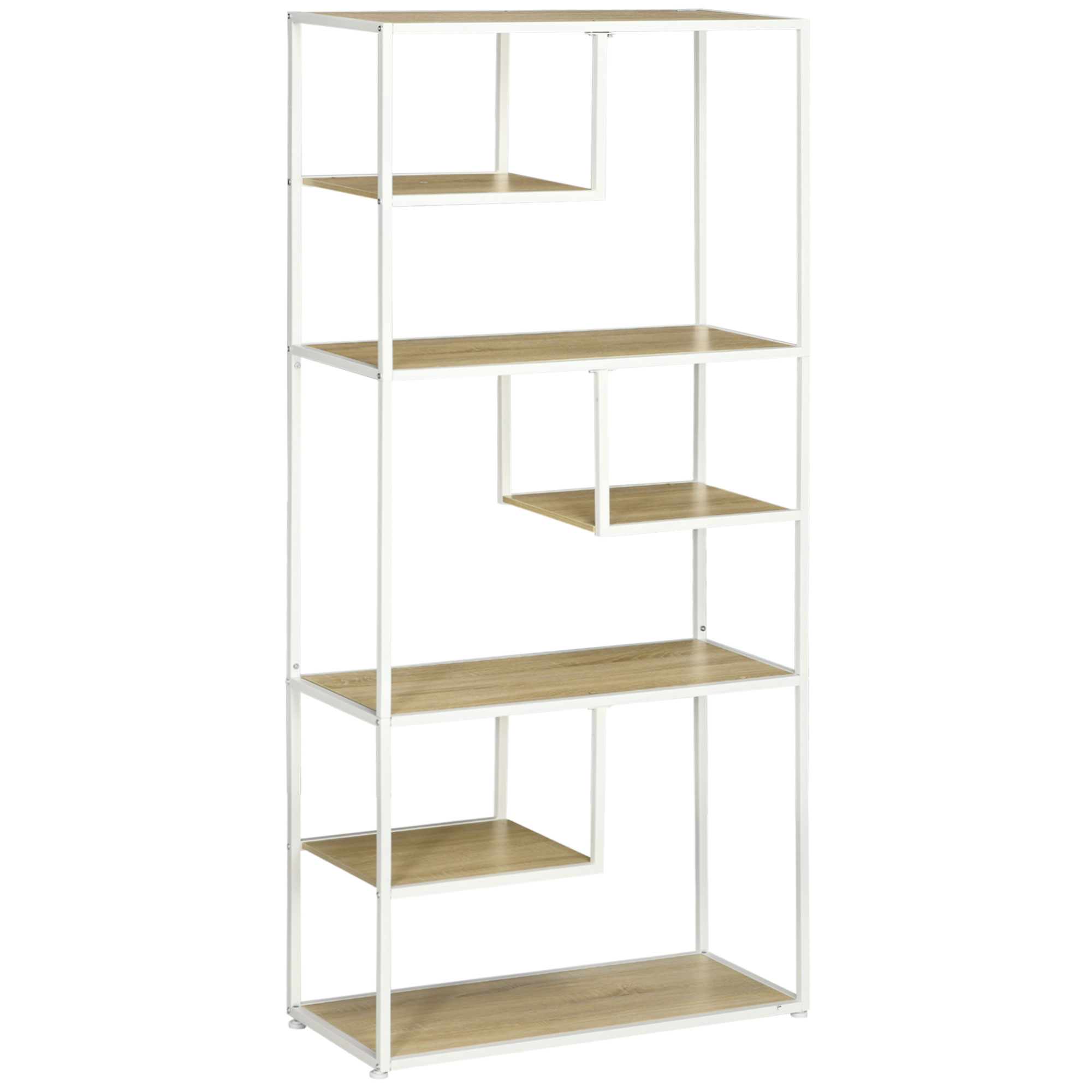 Magán: Bibliothèque étagère de rangement à 7 niveaux cadre en acier style industriel 83 x 34 x 180 cm chêne