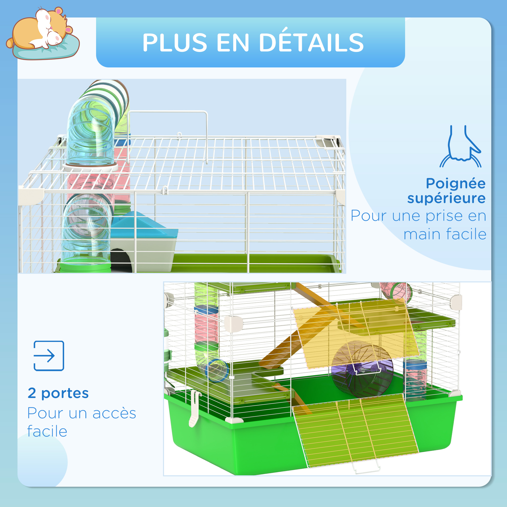 Magán: Grande cage pour hamsters cage pour rongeur 5 niveaux avec tunnels abreuvoir roue maisonnette échelles