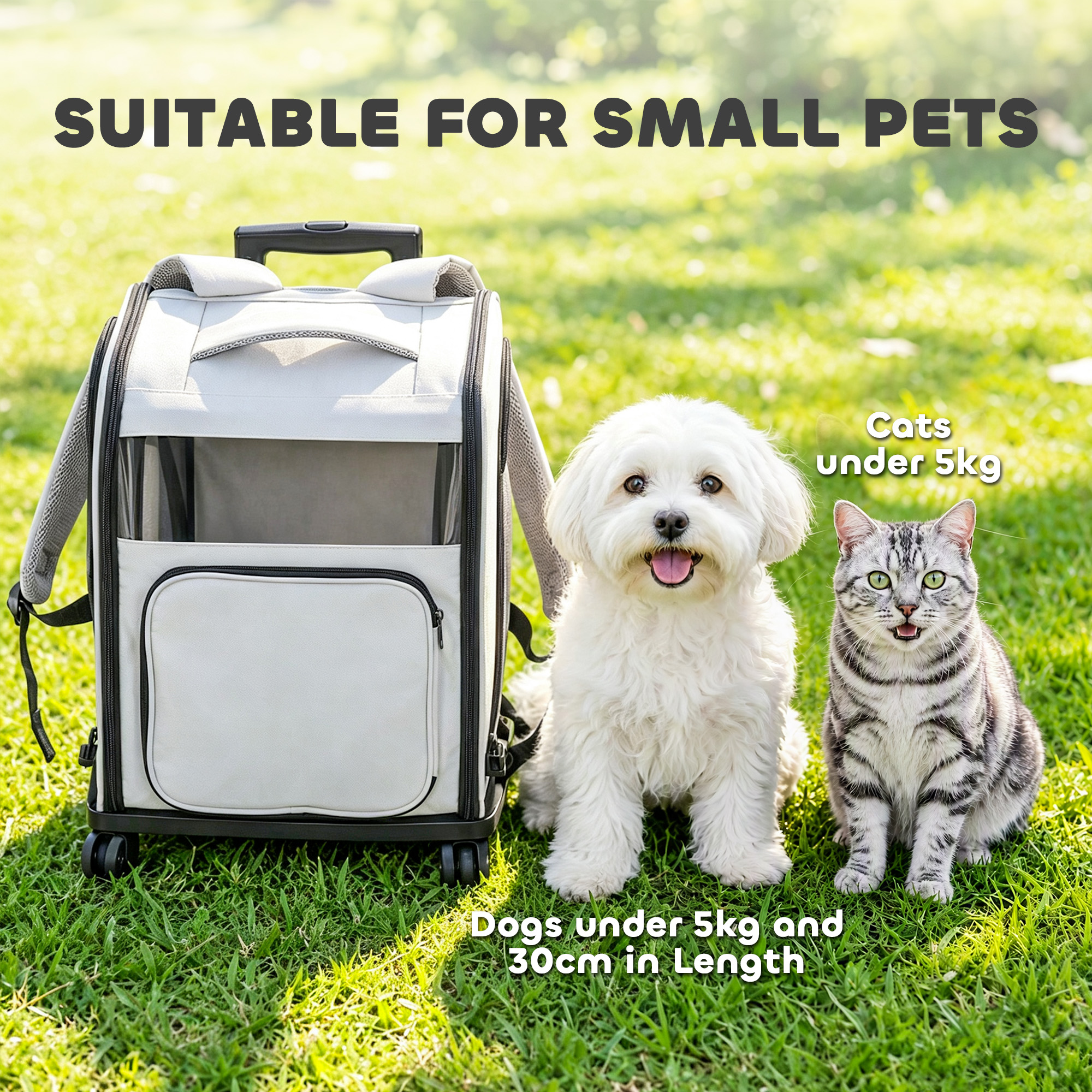 Magán: Sac de Transport pour Chat 2-en-1 à Roulettes Pliable Extensible Ventilé Soutien Lombaire Respirant 34x28x43cm Gris