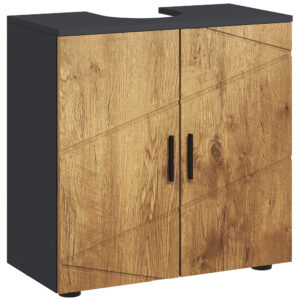 Magán: Meuble sous vasque lavabo meuble de salle de bain 2 portes avec étagère 60 x 30 x 60 cm gris anthracite et aspect bois