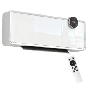 Magán: Chauffage mural en céramique 1000/2000W, radiateur électrique, ventilateur, thermostat, minuterie, 54×18,7×12,3cm, blanc