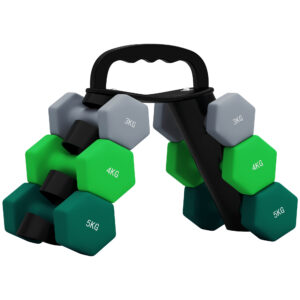 Magán: Lot d’haltères hexagonaux, haltères musculation, 2 x 3 kg, 2 x 4 kg, 2 x 5 kg, avec support convertible d’haltères