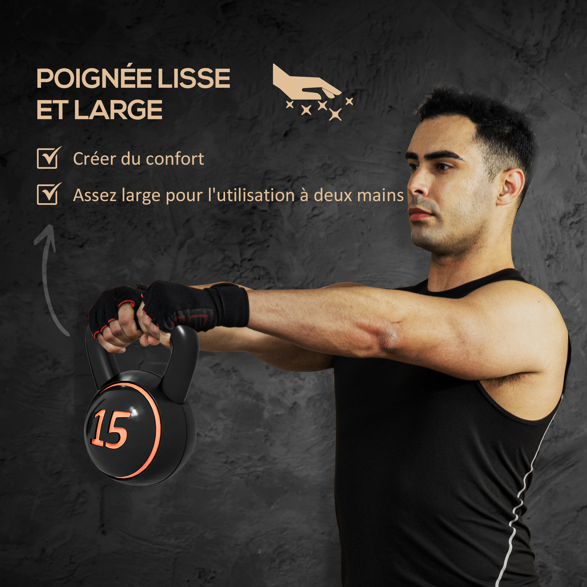 Magán: Lot de 3 kettlebells 2,2, 4,5 et 6,8 kg poignée antidérapante entraînement sport fitness avec plateau de rangement noir