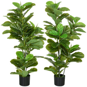 Magán: Lot de 2 plantes artificielles figuiers artificiels à feuilles arbre artificiel avec pot inclus hauteur 110 cm vert