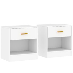 Magán: Lot de 2 tables de chevet, table de nuit avec 2 tiroirs et étagères ouvertes, style moderne, 39 x 28 x 41 cm, blanc