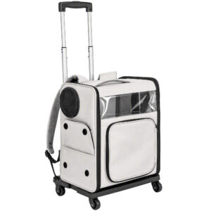 Magán: Sac de Transport pour Chat 2-en-1 à Roulettes Pliable Extensible Ventilé Soutien Lombaire Respirant 34x28x43cm Gris