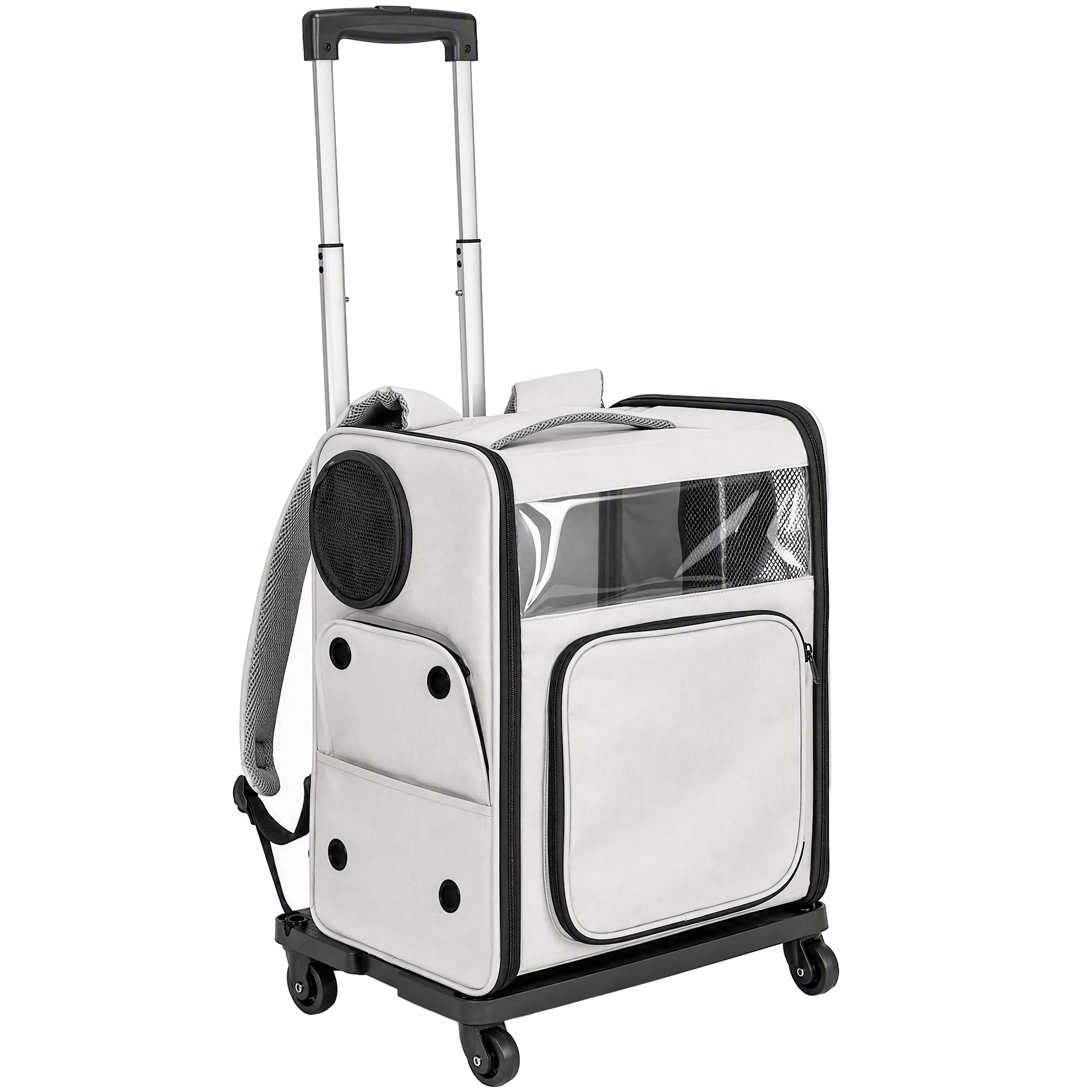 Magán: Sac de Transport pour Chat 2-en-1 à Roulettes Pliable Extensible Ventilé Soutien Lombaire Respirant 34x28x43cm Gris