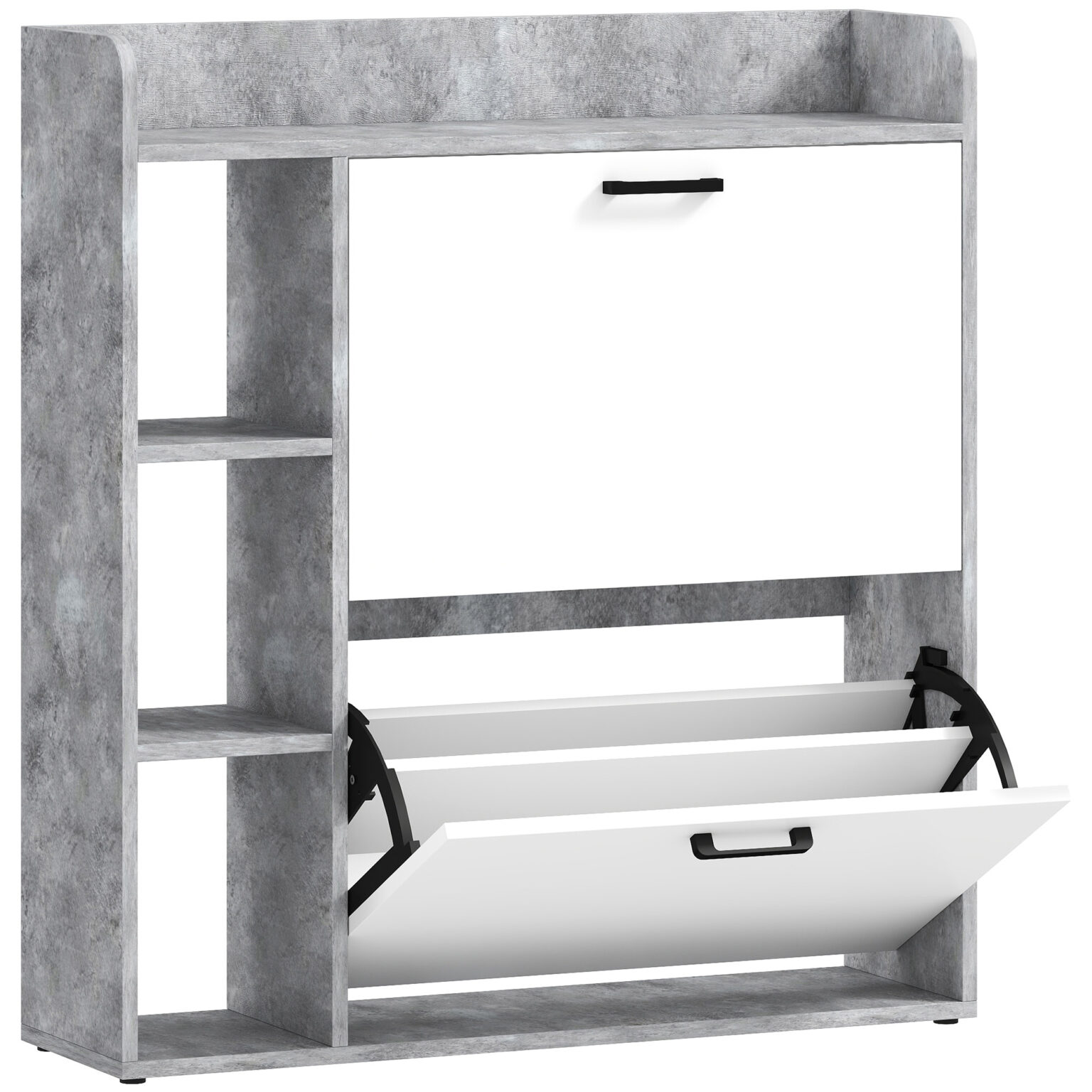 Magán: Meuble à chaussures 15 paires, armoire à chaussures moderne avec 2 tiroirs rabattables, 83x24x90,5cm, blanc et gris