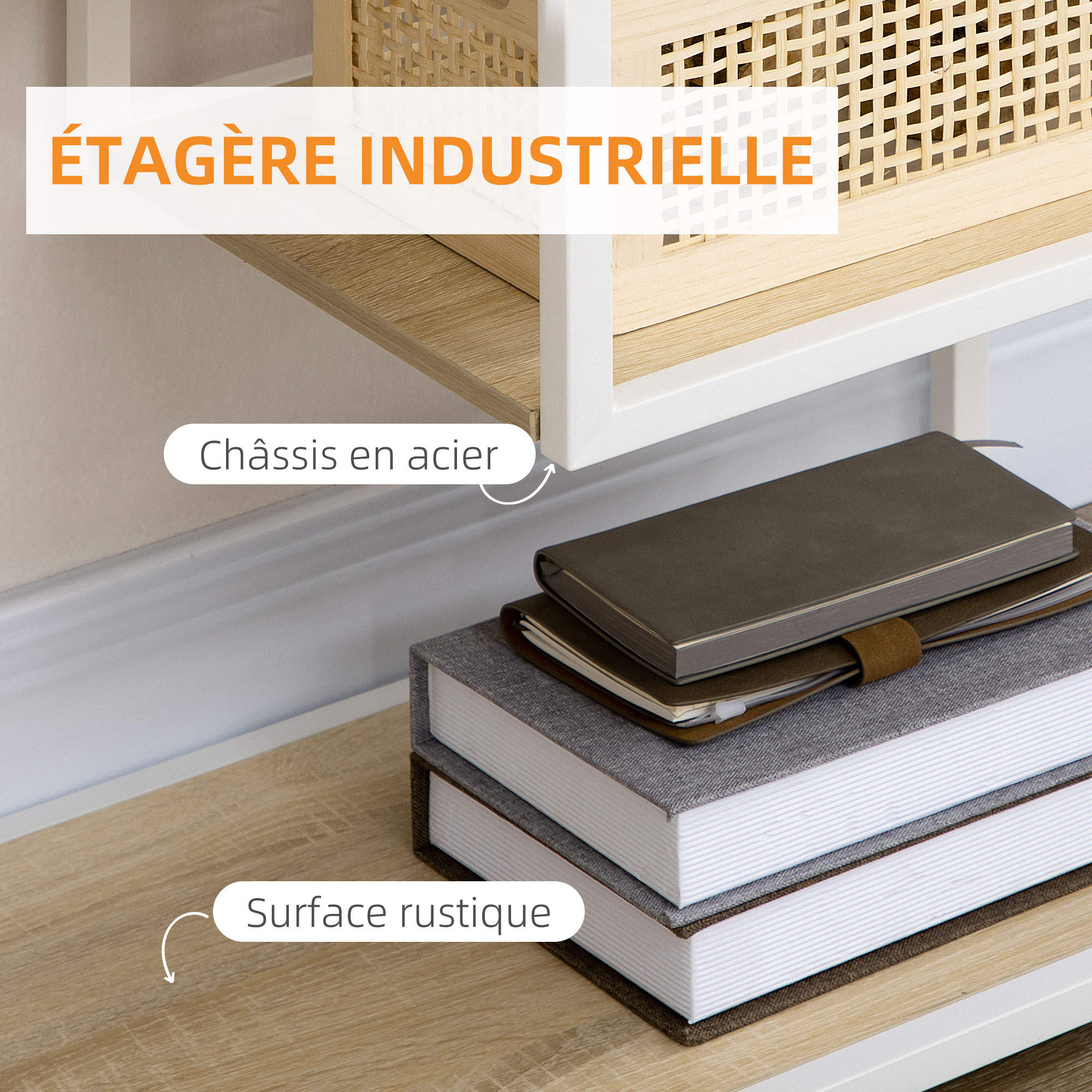 Magán: Bibliothèque étagère de rangement à 7 niveaux cadre en acier style industriel 83 x 34 x 180 cm chêne
