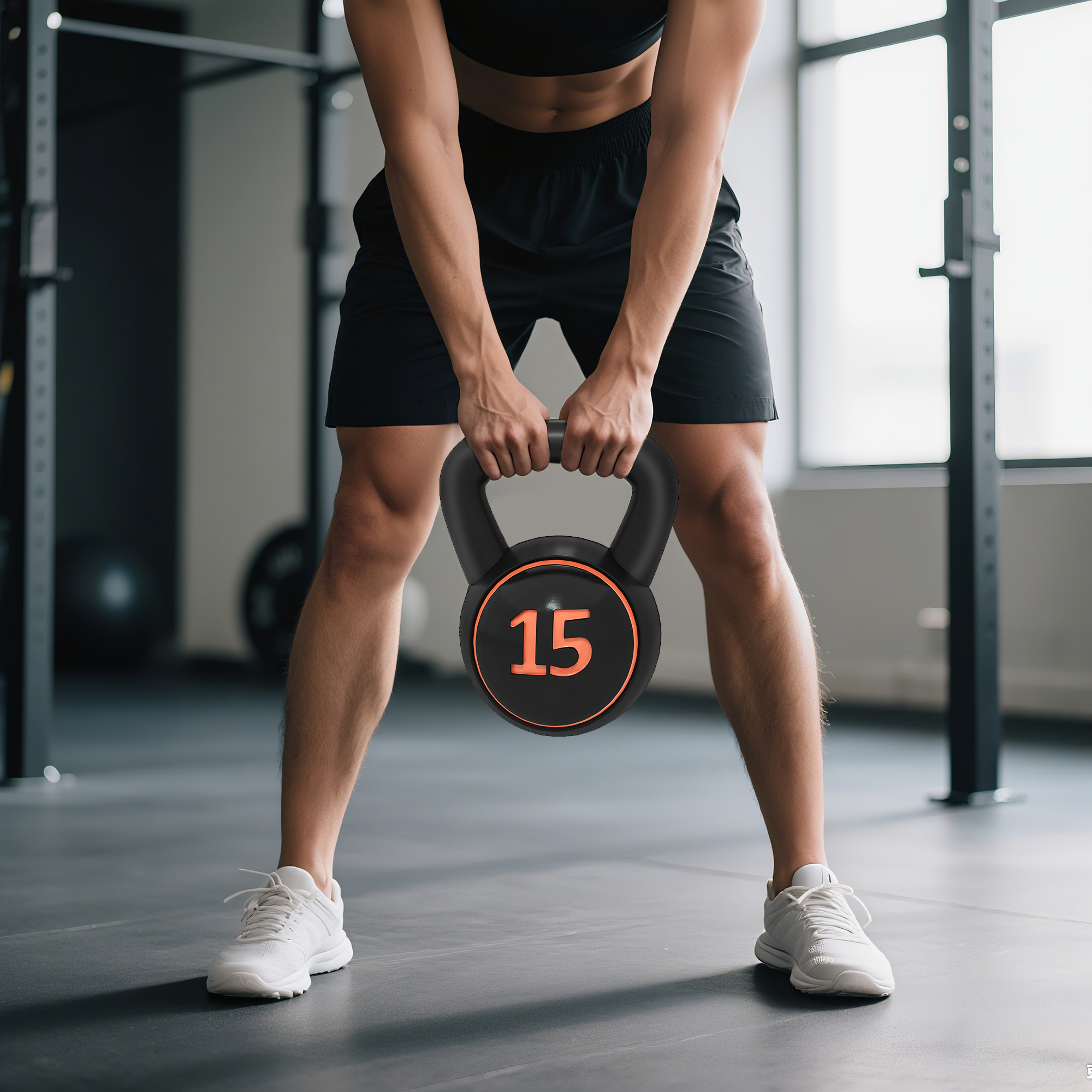 Magán: Lot de 3 kettlebells 2,2, 4,5 et 6,8 kg poignée antidérapante entraînement sport fitness avec plateau de rangement noir