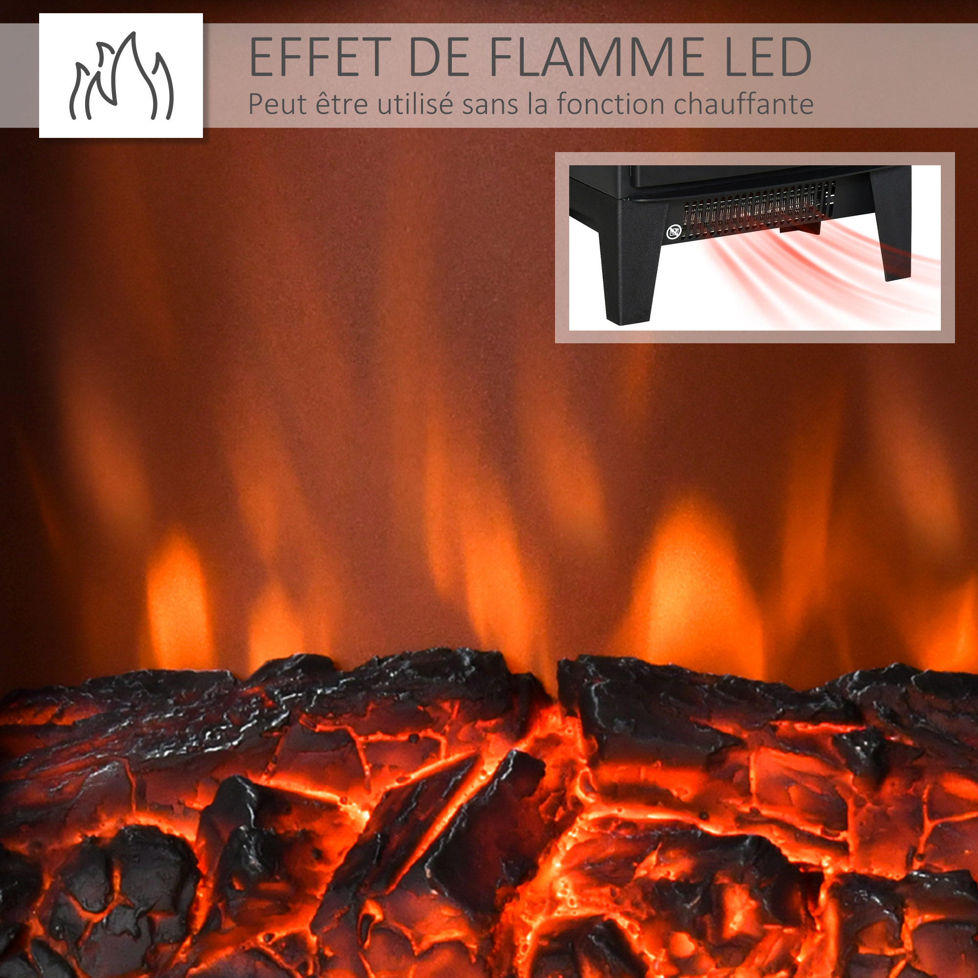 Magán: Cheminée électrique poêle Style néo-rétro 900-1800 W Simulation Flammes LED luminosité réglable Acier ABS Noir